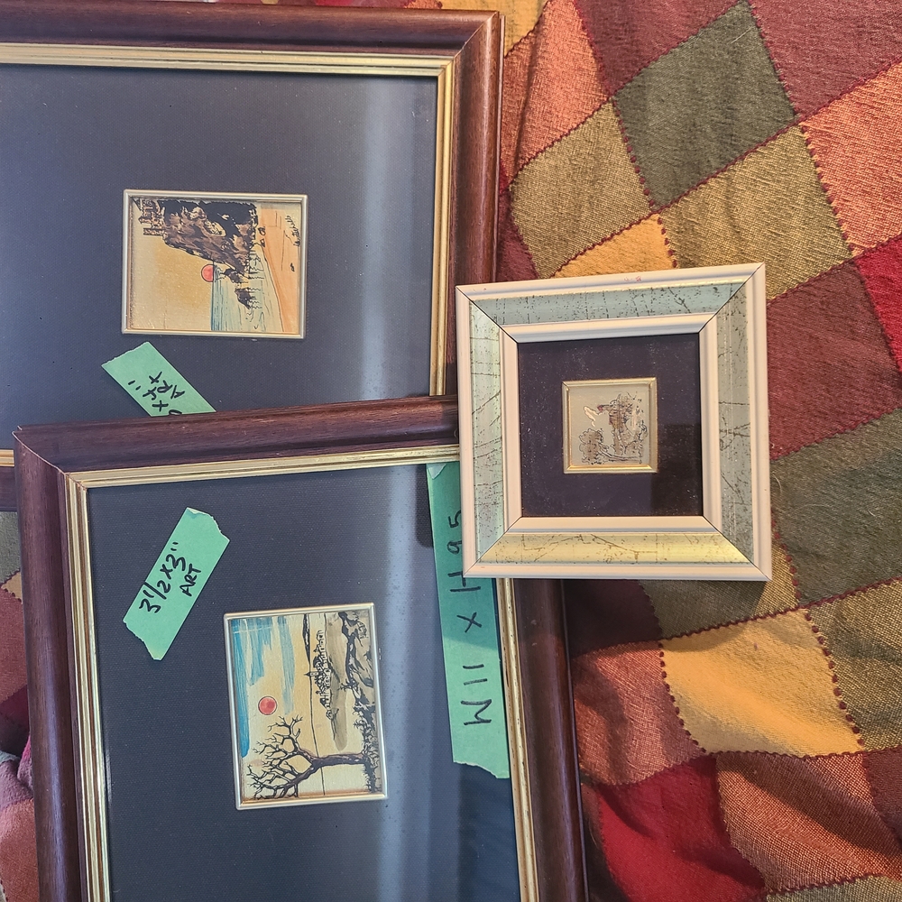 Three Hand Painted On 23 Karat Gold, Made In Italy, Signed Framed Paintings